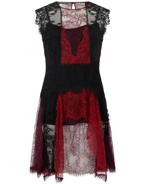 Alberta Ferretti Lace-Panelled Asymmetric Flared Mini Dress