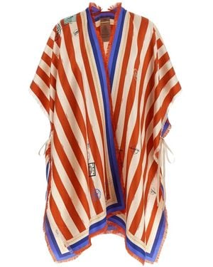 Fendi Poncho En Soie À Rayures - Blanc