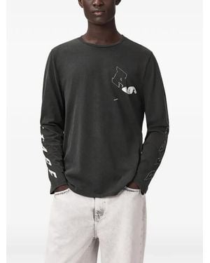 AllSaints Graphic-Print Long-Sleeve Top - Grey