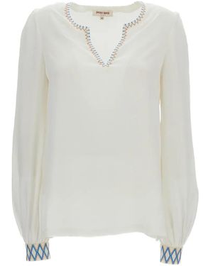 Emporio Sirenuse Vera Embroidered Silk Blouse - White