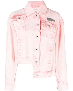 Feng Chen Wang Logo-Plaque Asymmetric Denim Jacket - Pink