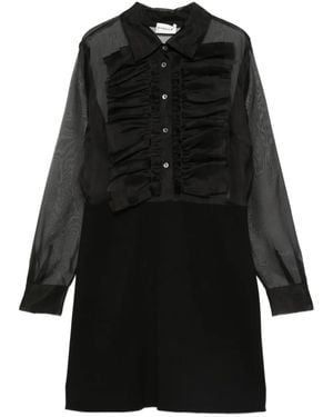 P.A.R.O.S.H. Ruffled Sheer-Paneled Dress - Black