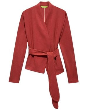 Shanghai Tang Wrap Belted Jacket - Red
