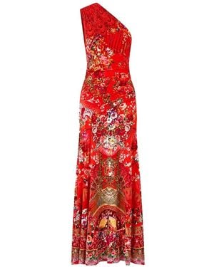 CAMILLA Robe Longue Froncée Olé Olé À Une Épaule - Red