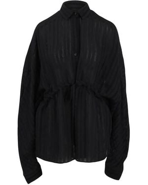 Thelatest Drawstring Striped Shirt - Black