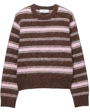 DUNST Striped Crew-Neck Jumper - Brown