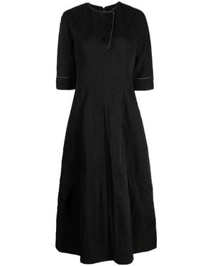 Shiatzy Chen Floral-Button Half-Sleeve Midi Dress - Black
