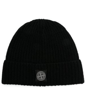 Stone Island Bonnet En Laine À Design Côtelé - Noir