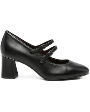 Tamaris Double-Strap Leather Pumps - Black