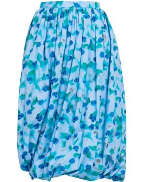 Marni Floral-Print Peplum Midi Skirt - Blue