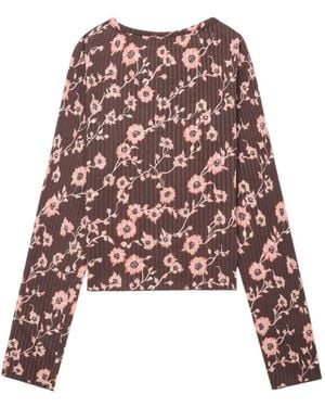 Free People Floral-Print Long Sleeves Top - Red