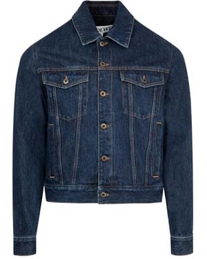 Loewe Hybrid Jeansjacke mit Ledereinsätzen - Blau