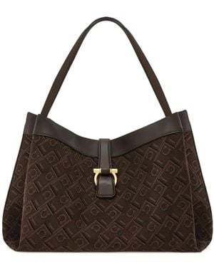 Ferragamo Gancini-Pattern Leather Tote Bag - Brown