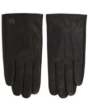 Karl Lagerfeld Logo-Plaque Leather Gloves - Black