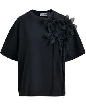 Essentiel Antwerp Flower-Embellishment T-Shirt - Black