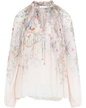 Zimmermann Rebellion Billow Ruffled Floral-Pattern Top - White