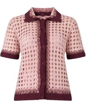 Leslie Amon Collared Open Knit Shirt - Pink
