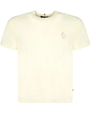 Moncler T-Shirt À Logo Brodé Et Texture Flammée - Natural