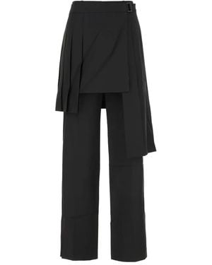 Juun.J Pleated Overlay-Skirt Detail Straight Pants - Black