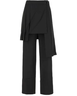 Juun.J Pleated Overlay-Skirt Detail Straight Pants - Black