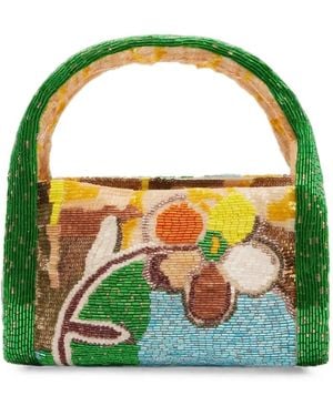 ALÉMAIS Limelight Beaded Barrel Bag - Green