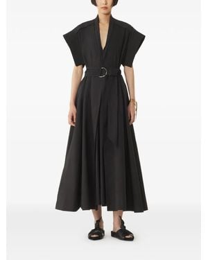 Lanvin Belted V-Neck Midi Dress - Black