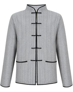Shanghai Tang Mandarin-Collar Ribbed Cardigan - Grey