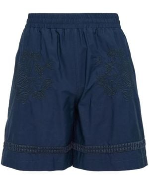 Diomene Shorts Con Ricamo Floreale - Blu