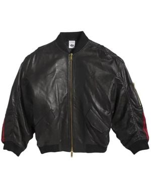 adidas X Willy Chavarria Leather Bomber Jacket - Black