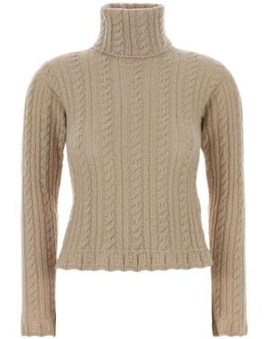 Moncler Ruffled-Hem Cable-Knit Sweater - Natural