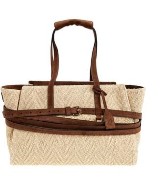 Moschino Belted Woven Tote Bag - Natural