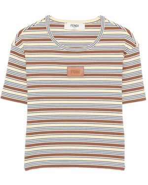 Fendi Striped Logo-Patch T-Shirt - White