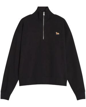 Maison Kitsuné Profile Fox Sweater Met Borduurwerk En Halve Rits - Zwart