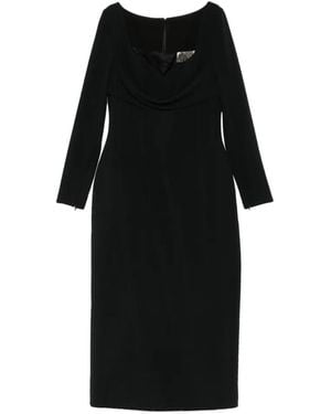 Elie Saab Cady Lace-Trim Draped-Detail Midi Dress - Black
