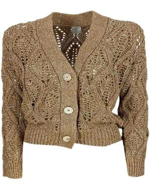 Eleventy Sequin-Embellished Open-Knit Cardigan - Brown