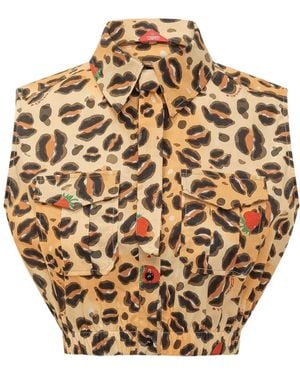 ALESSANDRO ENRIQUEZ Animal-Print Cropped Shirt - Metallic