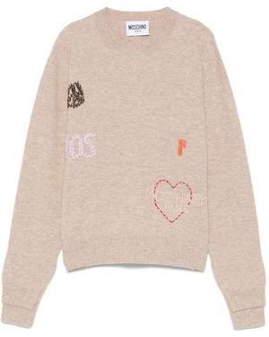 Moschino Embroidered-Logo Jumper - Natural