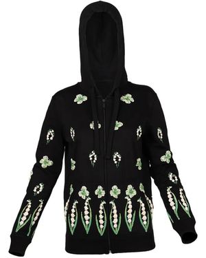 Valentino Garavani Floral-Appliqué Zip-Up Hoodie - Black
