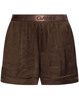Ganni ロゴウエスト ショートパンツ - ブラウン