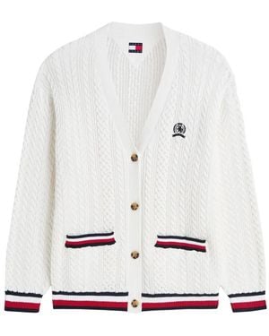 Tommy Hilfiger Cable-Knit Embroidered Cardigan - White