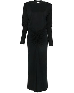 ANDAMANE Padded-Shoulder Ruched Dress - Black