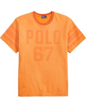 Polo Ralph Lauren T-Shirt Met Gestreepte Mouwen En Grafische Print - Oranje