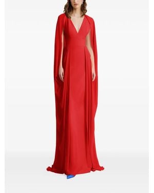Gemy Maalouf Cape-Overlay V-Neck Dress - Red