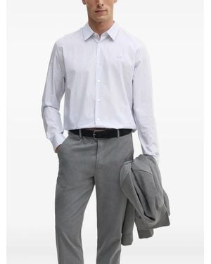 Lacoste Striped Logo-Patch Shirt - Grey