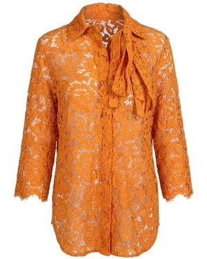 Valentino Garavani Lace Pussy-Bow Shirt - Orange
