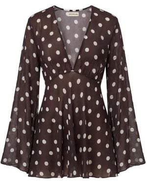 Nicholas Nerissa Ls V-Neck Mini Dress - Brown
