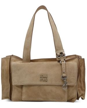 Miu Miu Suede Utilitaire Shoulder Bag - Natural