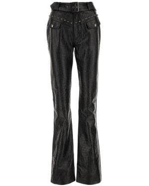 Alessandra Rich Crocodile-Embossed Leather Pants - Black