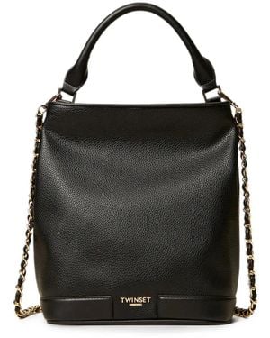 Twinset Bucket Bag With Logo - Black