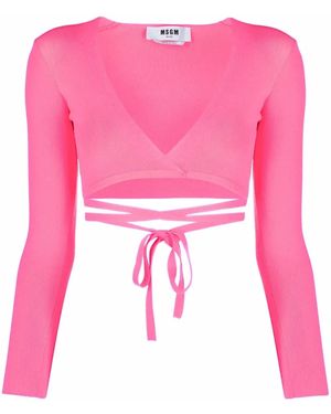 MSGM Lace-up Cropped Top - Pink